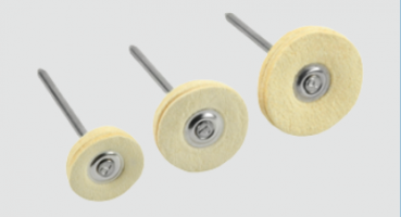 MINIATURBÜRSTEN, SCHEIBEN-LEDER (CHAMOIS) Miniaturbürsten mit Scheibchen aus hochwertigem Chamoisleder – montiert für das Handstück.